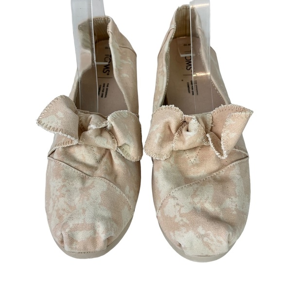 TOMS Light Pink White Bow Canvas Slip On Loafers Sneakers Casual Shoes sz 10 - Picture 14 of 16